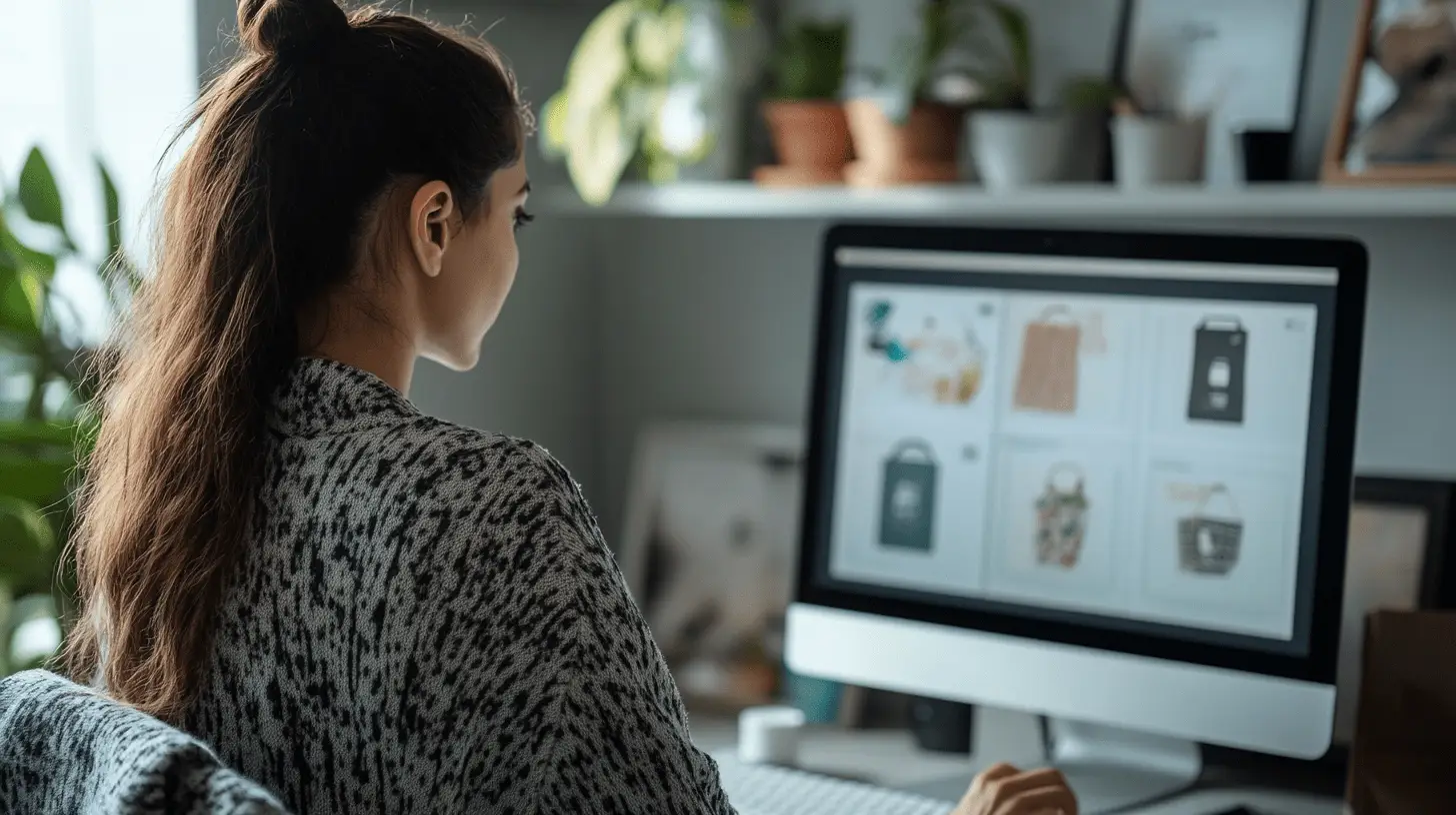 A woman browsing an ecommerce store on her computer.
