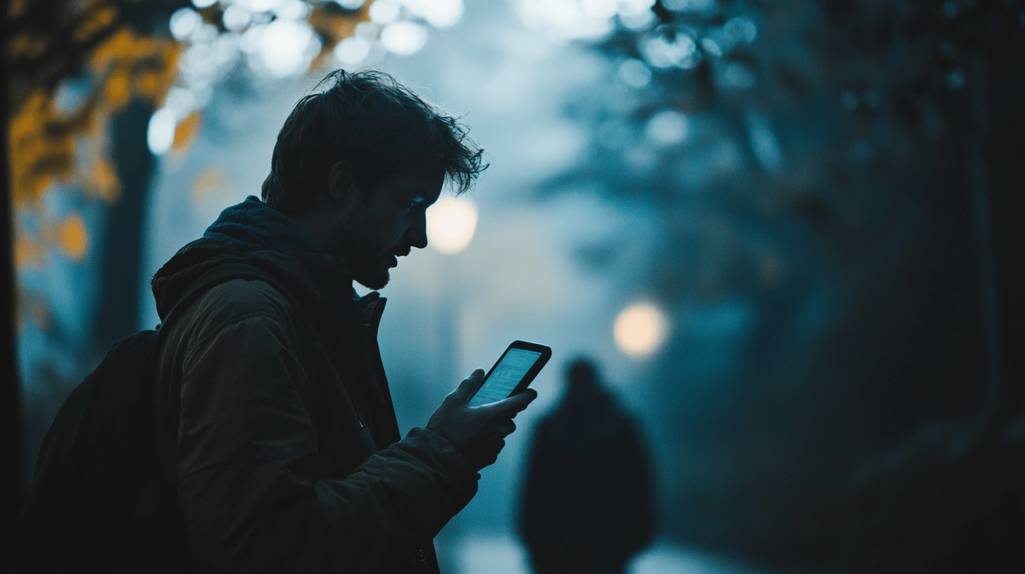 A man using voice search on his mobile phone.