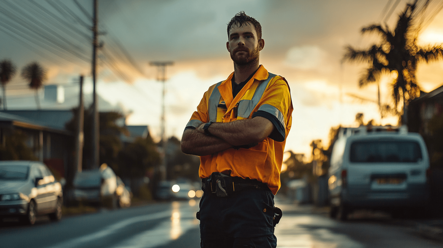 An electrician standing on the street in Coffs Harbour.