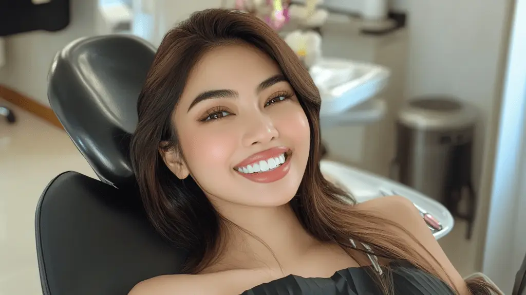 A female patient lying on a dental chair in a clinic in Tiburon Bay.