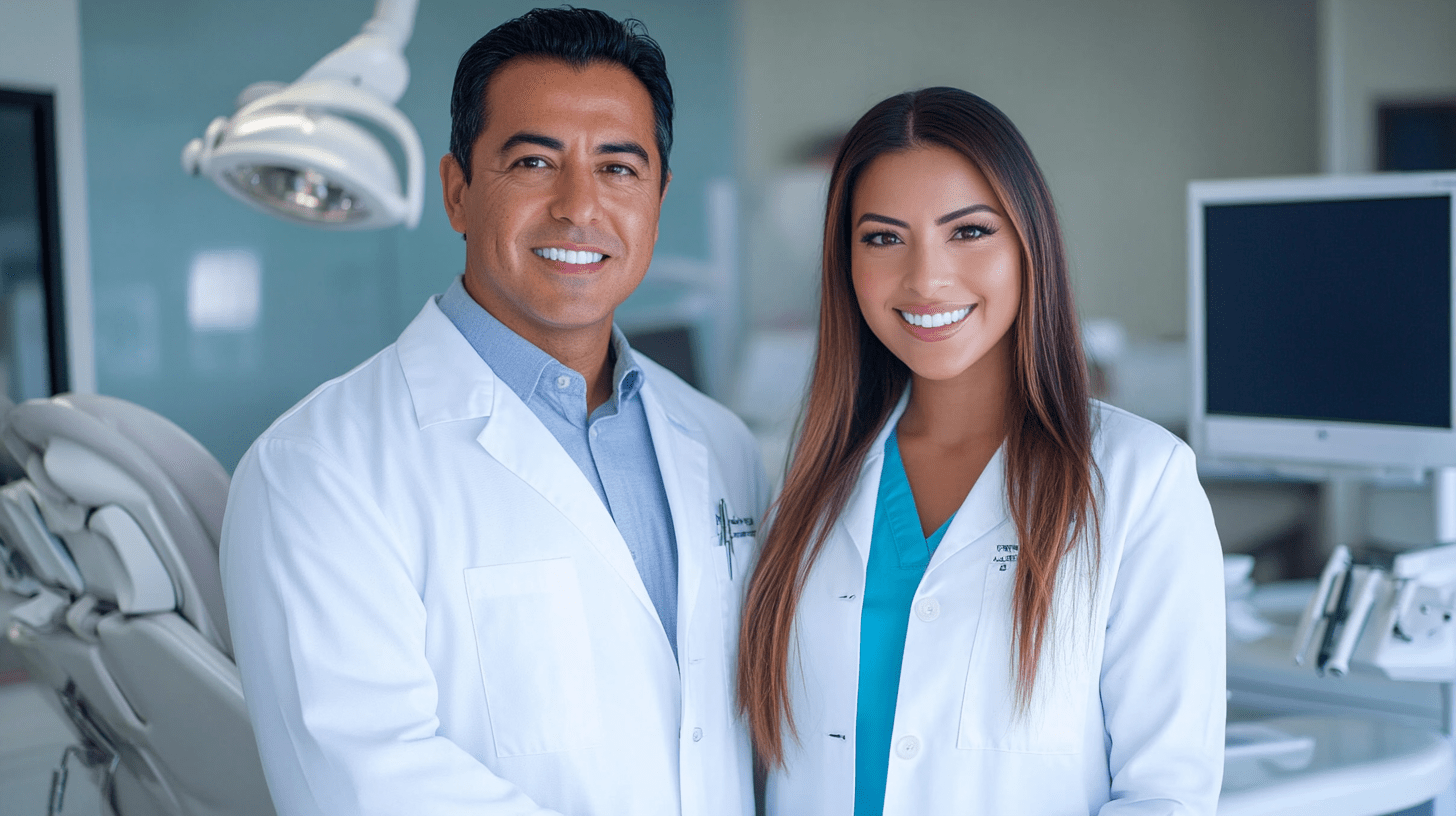 Two dentists standing in their clinic in San Diego.