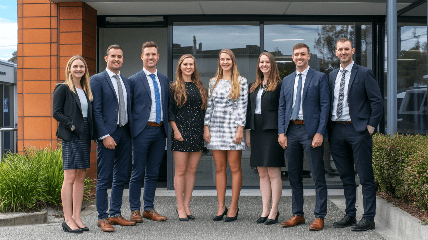 A team of Accountants standing outside their office in Launceston.
