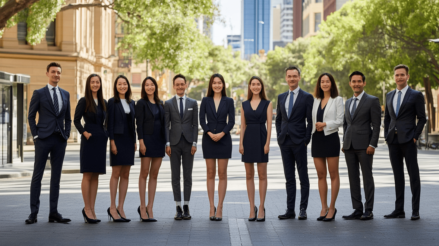 A team of lawyers standing in the Adelaide CBD.