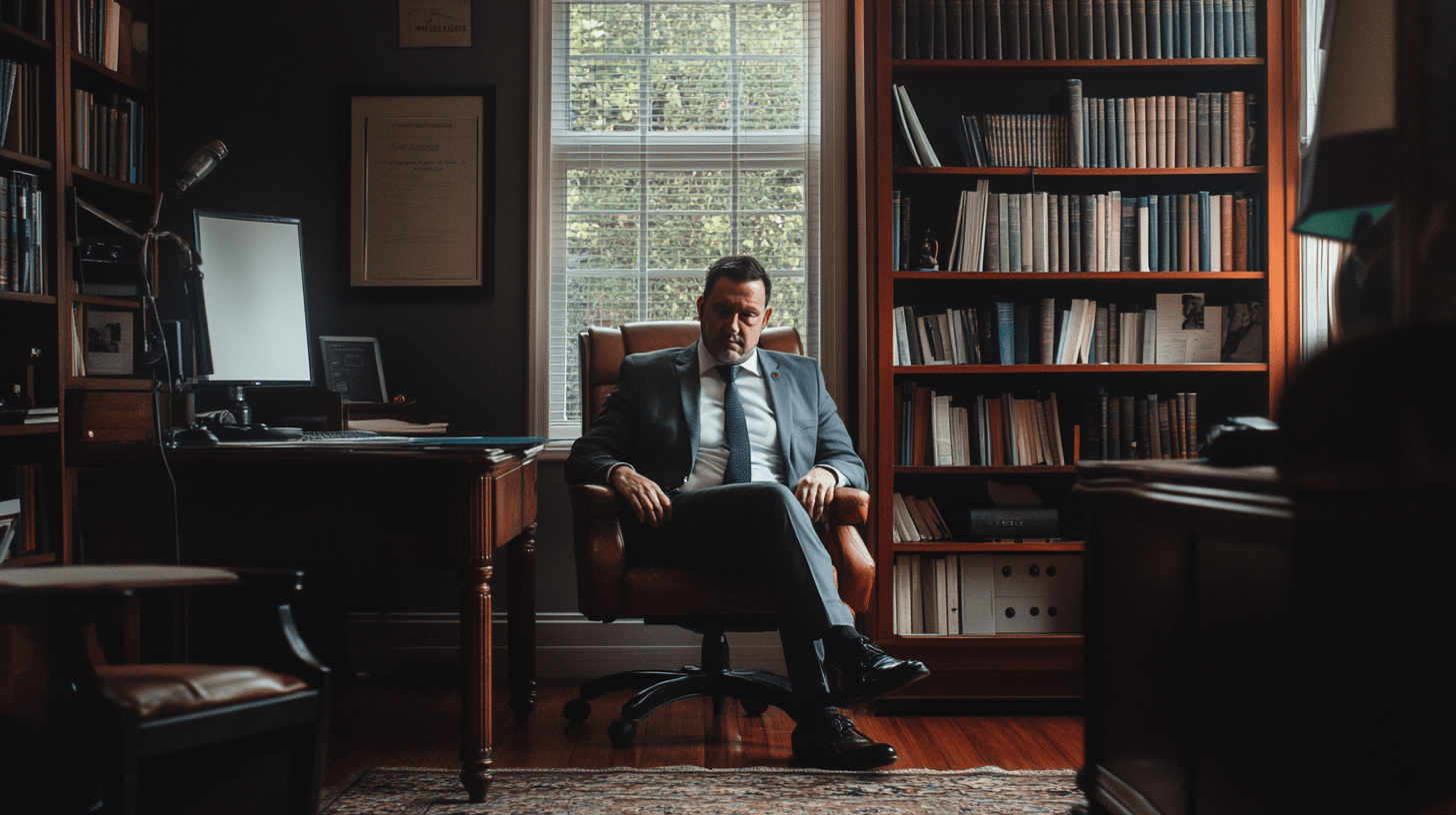 A lawyer sitting in his office in Buderim, Sunshine Coast.