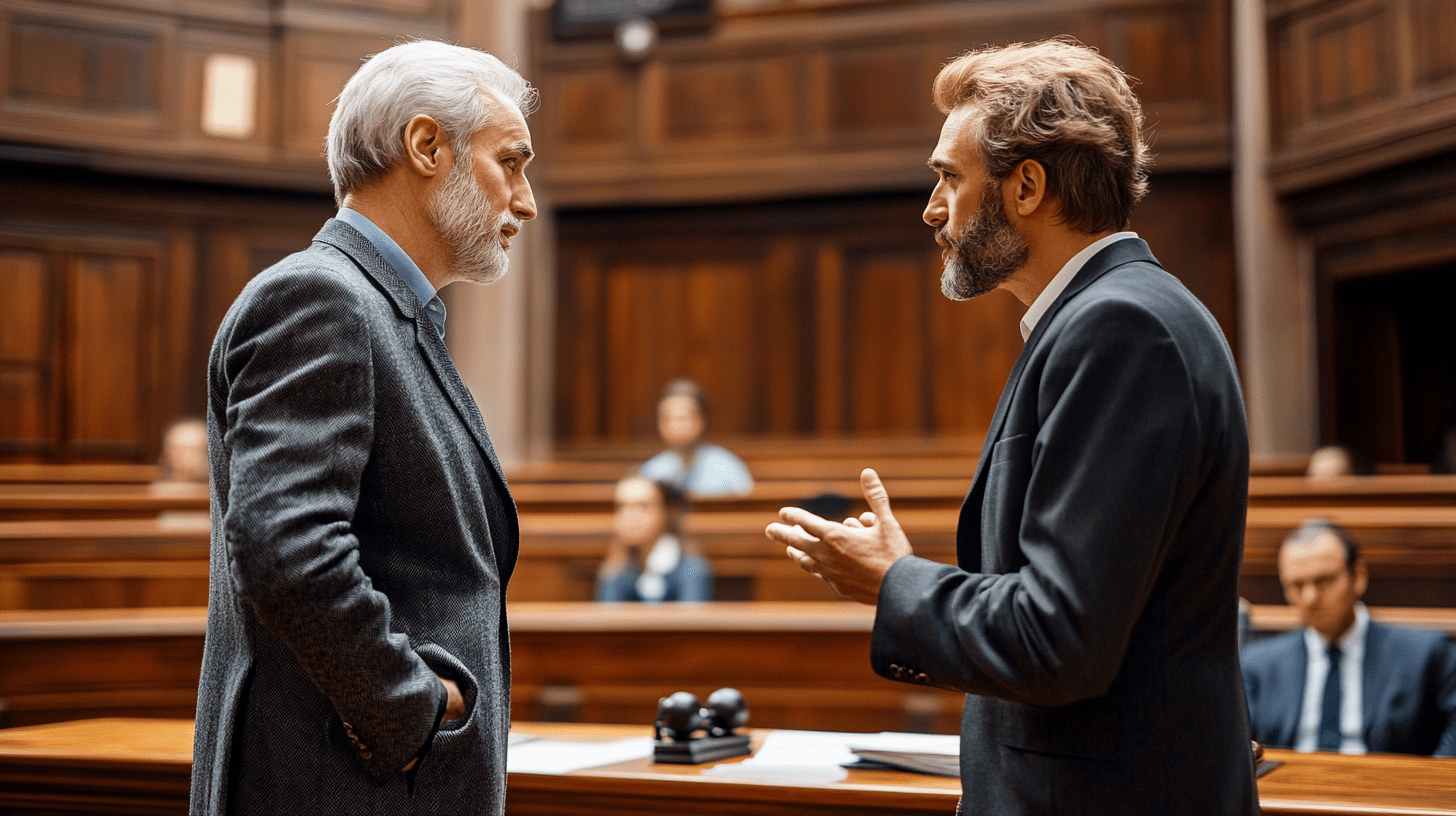 Two lawyers talking to each other in a courtroom in Canberra.