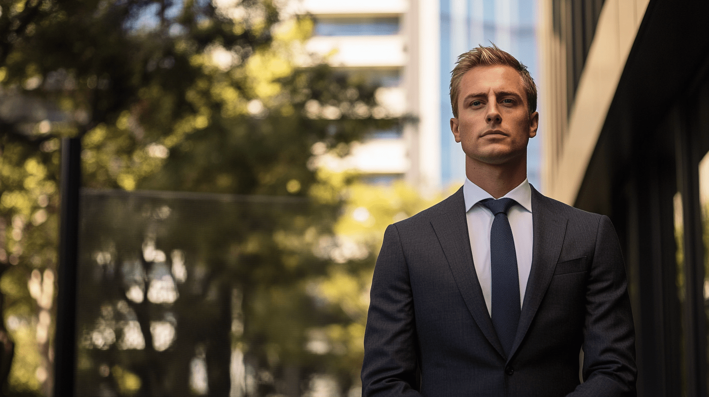 A lawyer standing outside his office in Cannington, Perth.