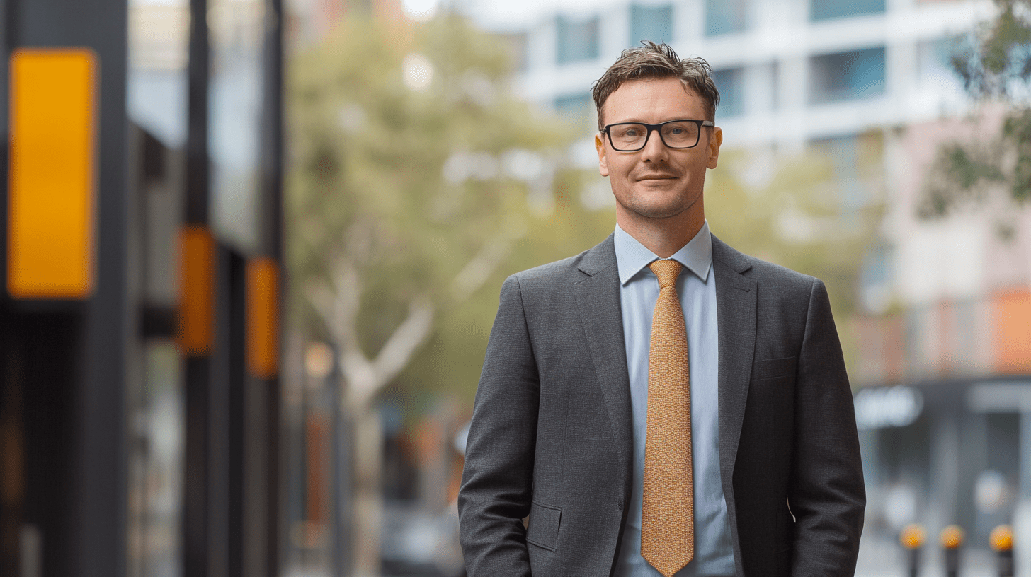 A lawyer standing in the street in Geelong.