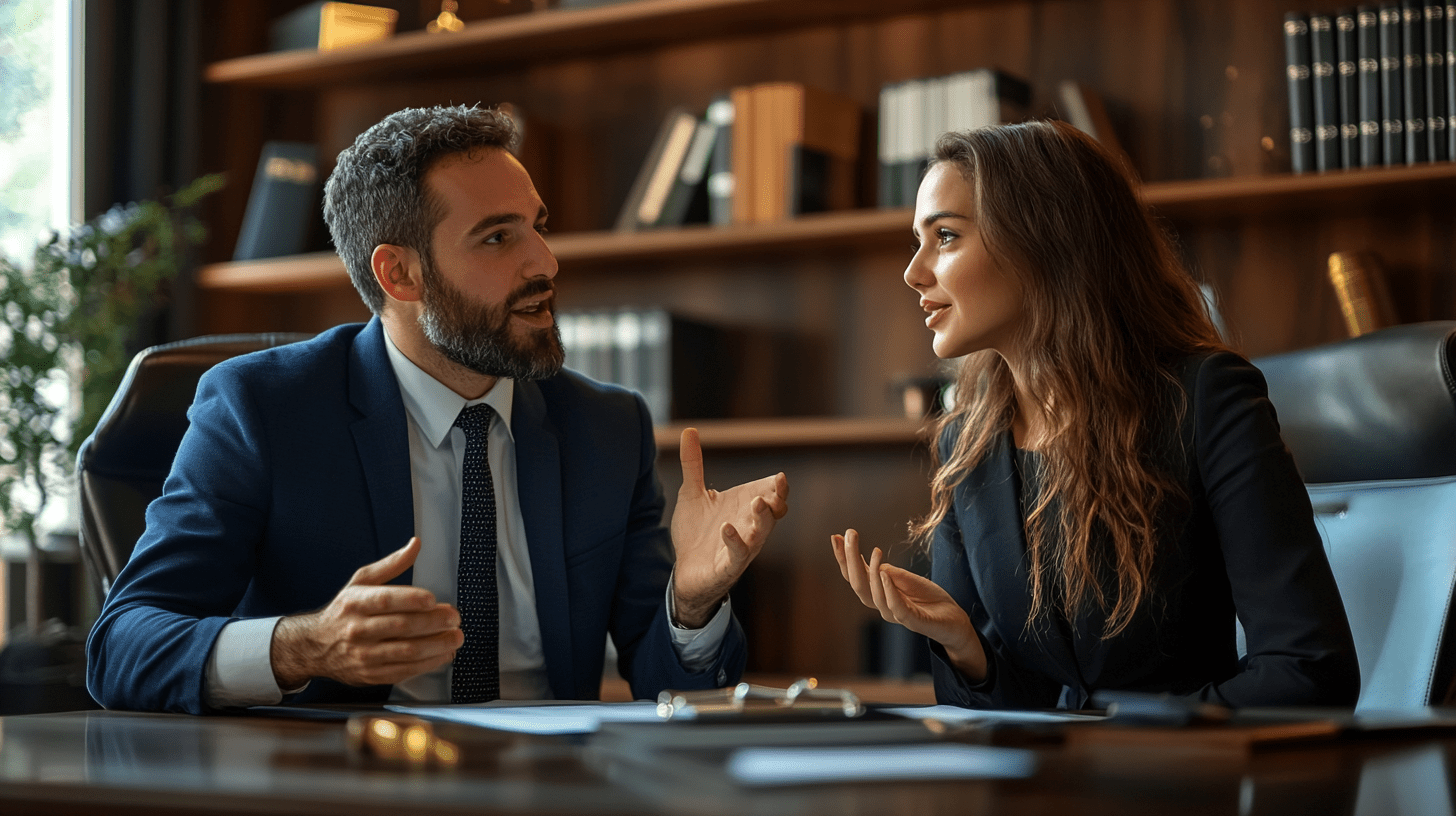 Two lawyers talking about SEO in their office in Claremont, Perth.