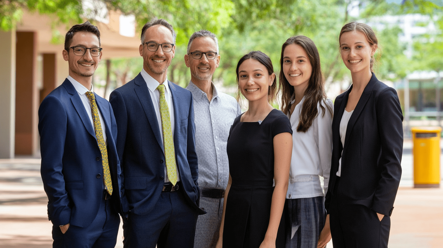 A team of lawyers standing outside their office in the Darwin CBD.
