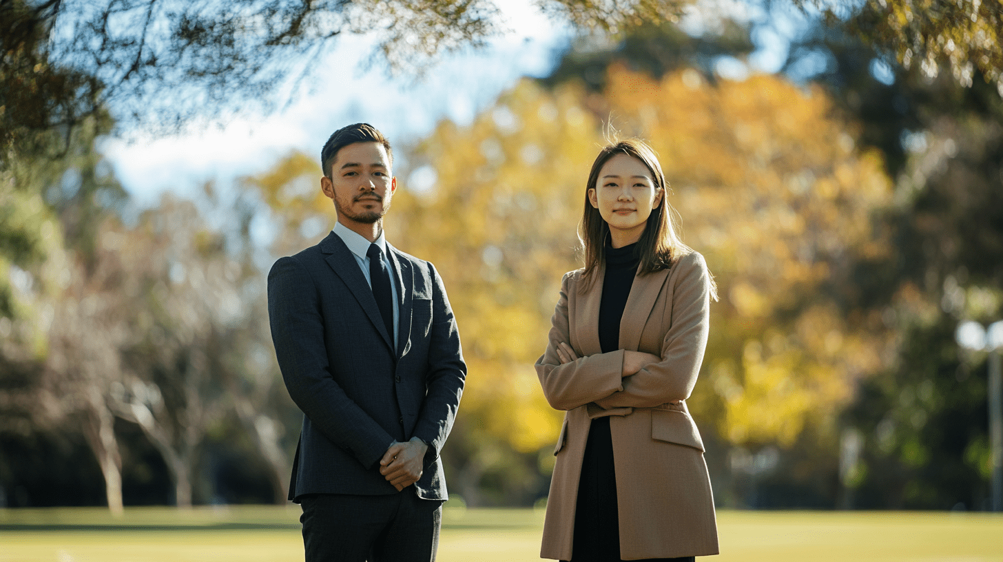 Two lawyers standing outside in Dickson, Canberra.