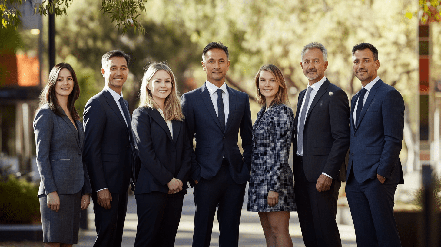 A team of lawyers standing outside in Fremantle, Perth.