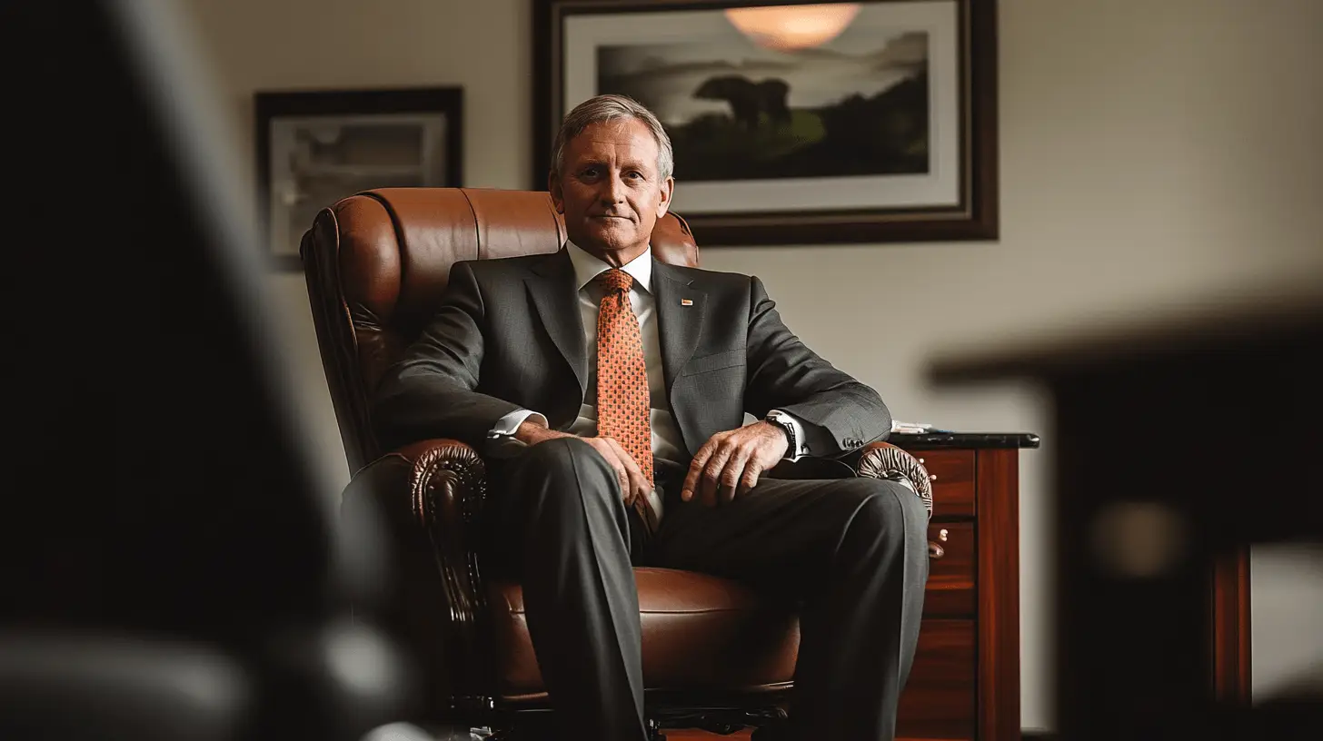 A lawyer sitting in his office in Glenorchy, Hobart.