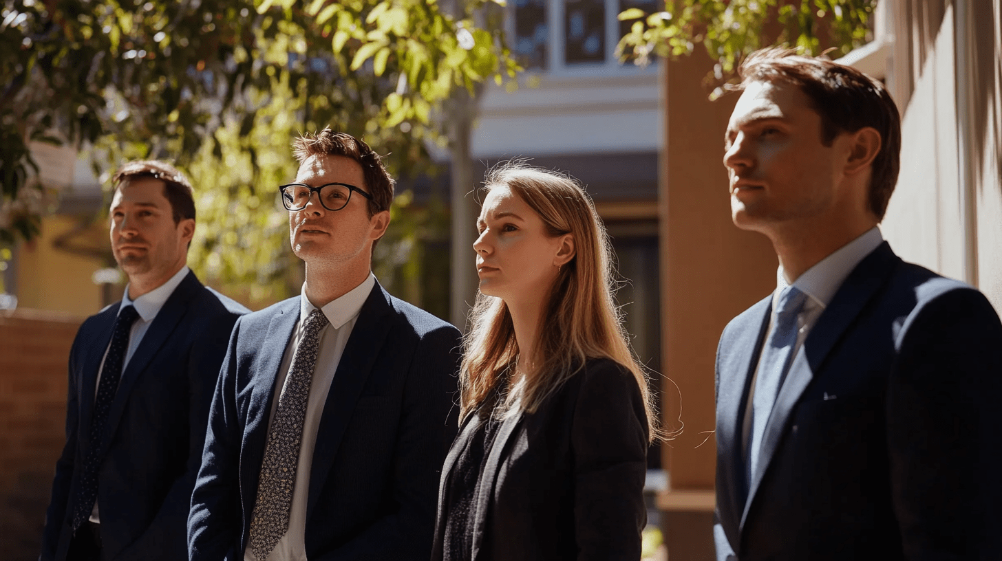 A team of lawyers standing outside in Joondalup, Perth.