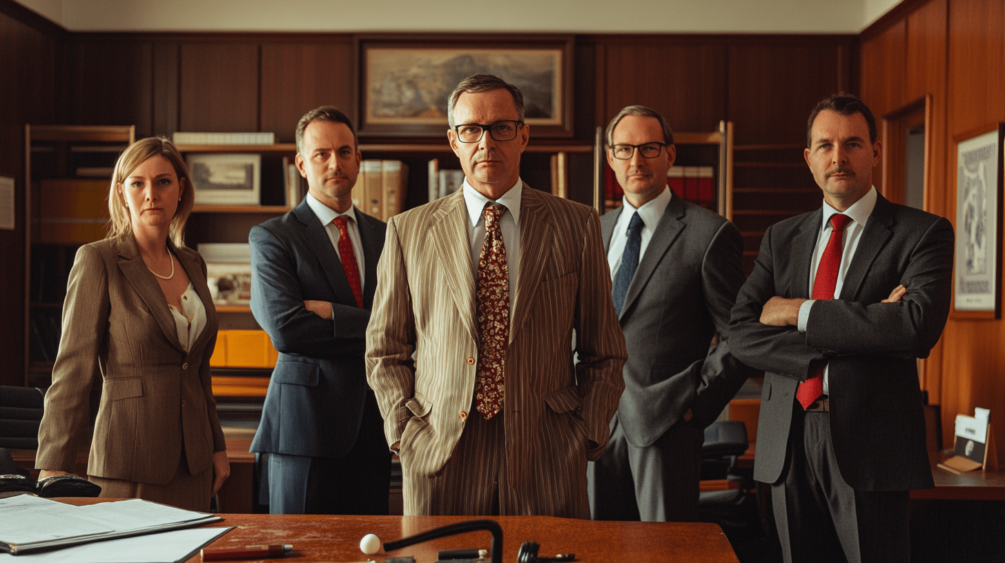 A team of lawyers standing in their office in Marion, Adelaide.