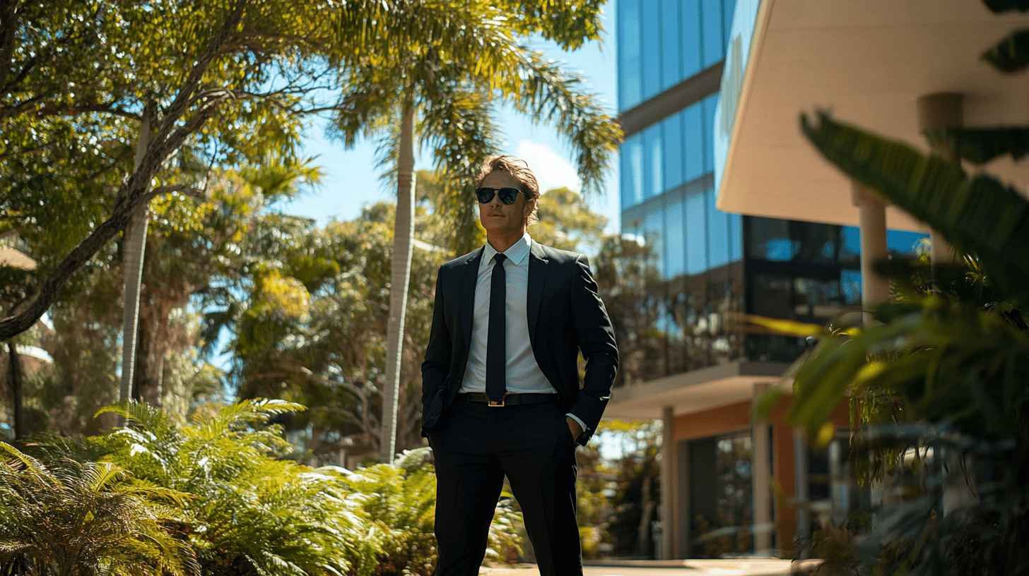 A lawyer standing outside his office in Maroochydore, Sunshine Coast.
