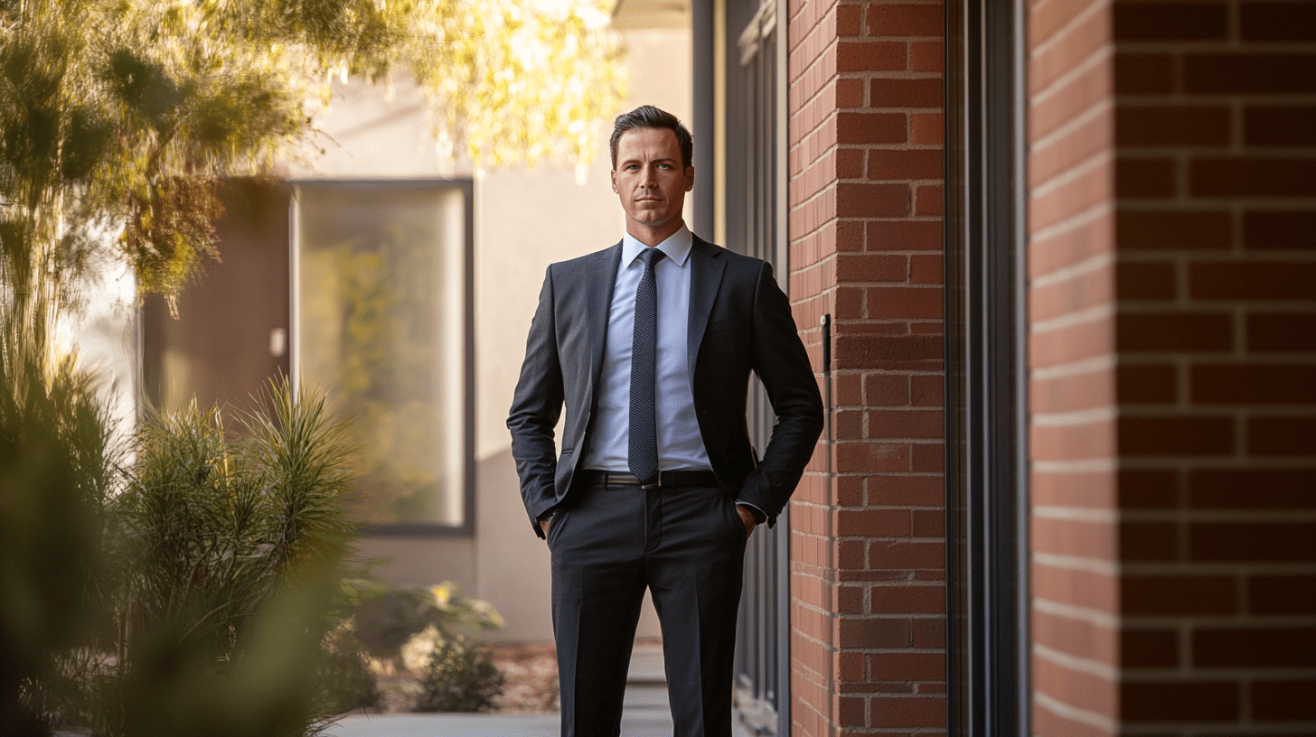 A lawyer standing outside his office in Morley, Perth.