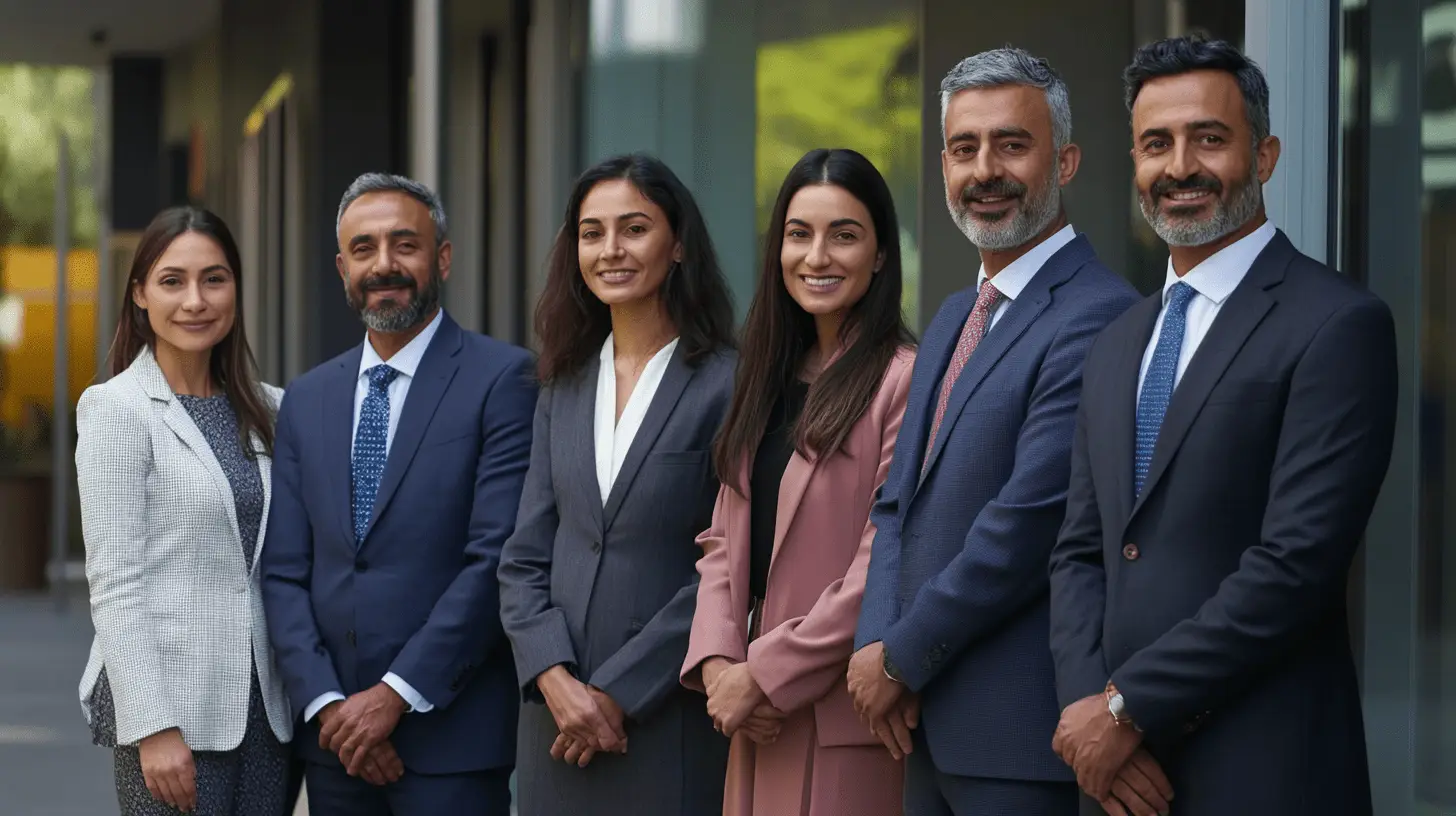 A team of lawyers standing outside their office in Noarlunga, Adelaide.