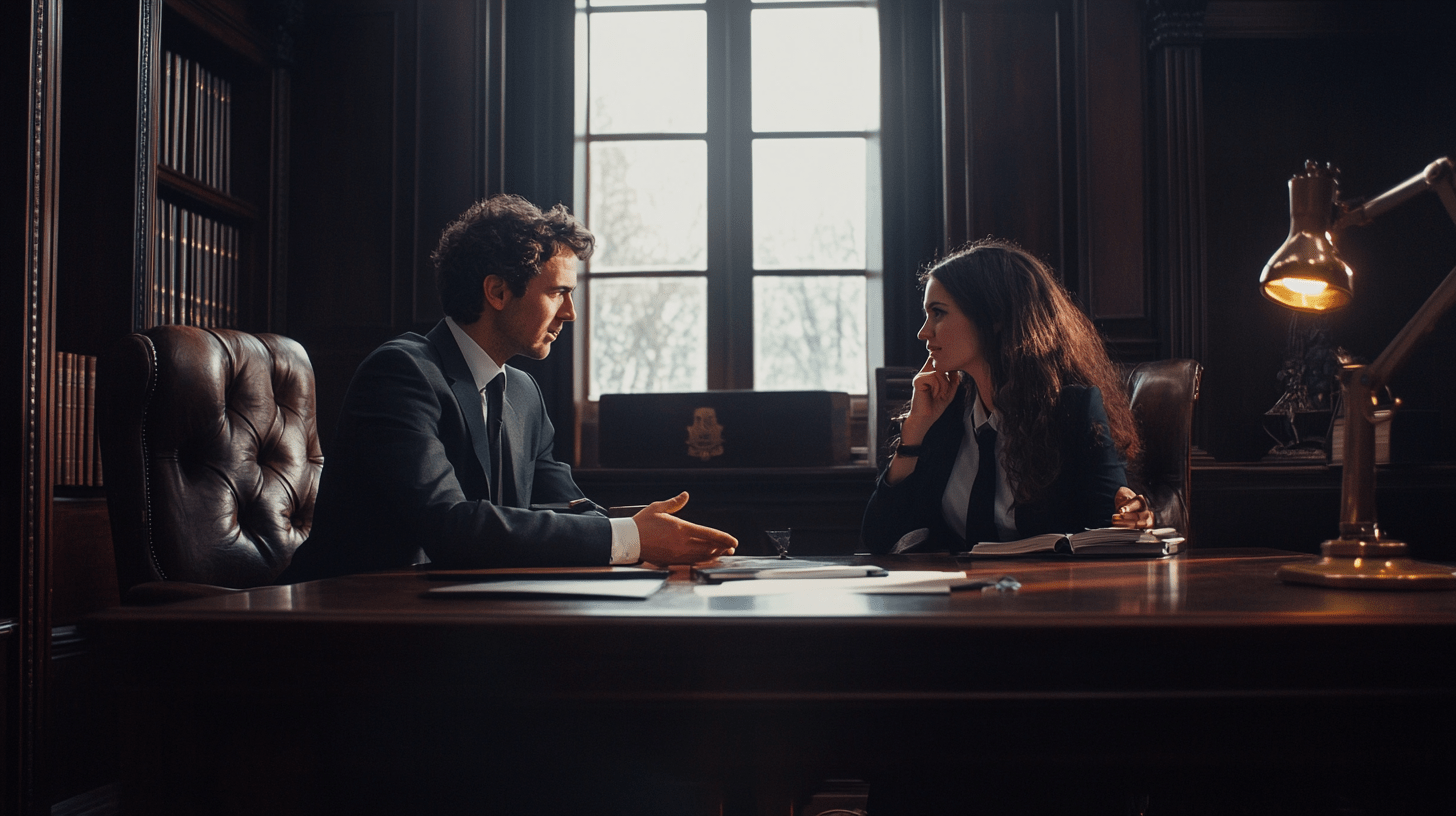 Two lawyers talking in their office in North Adelaide.