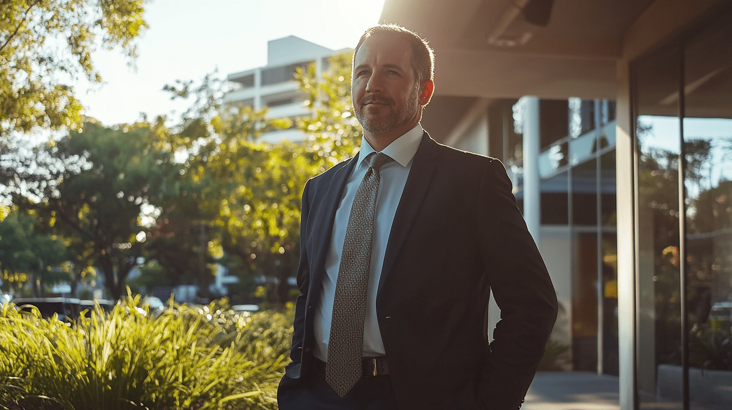 A lawyer standing outside his office in Townsville.