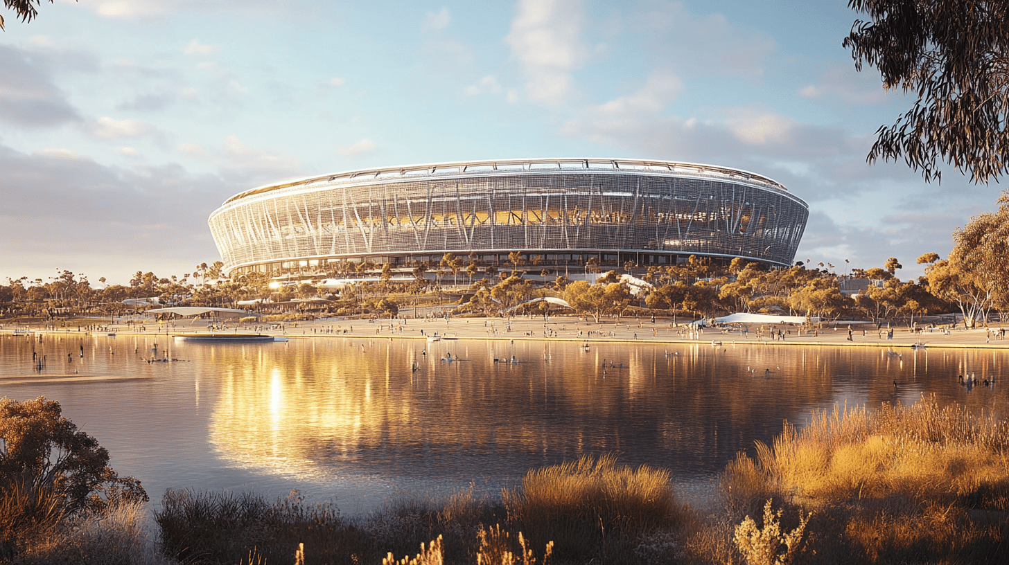 A photo of a stadium in Perth.