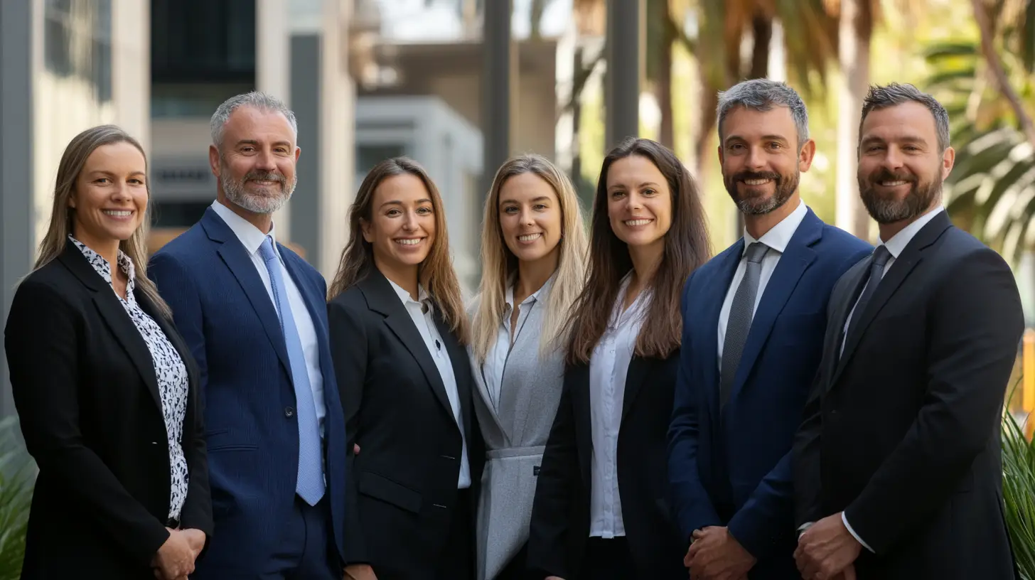 A team of lawyers standing outside in Perth.