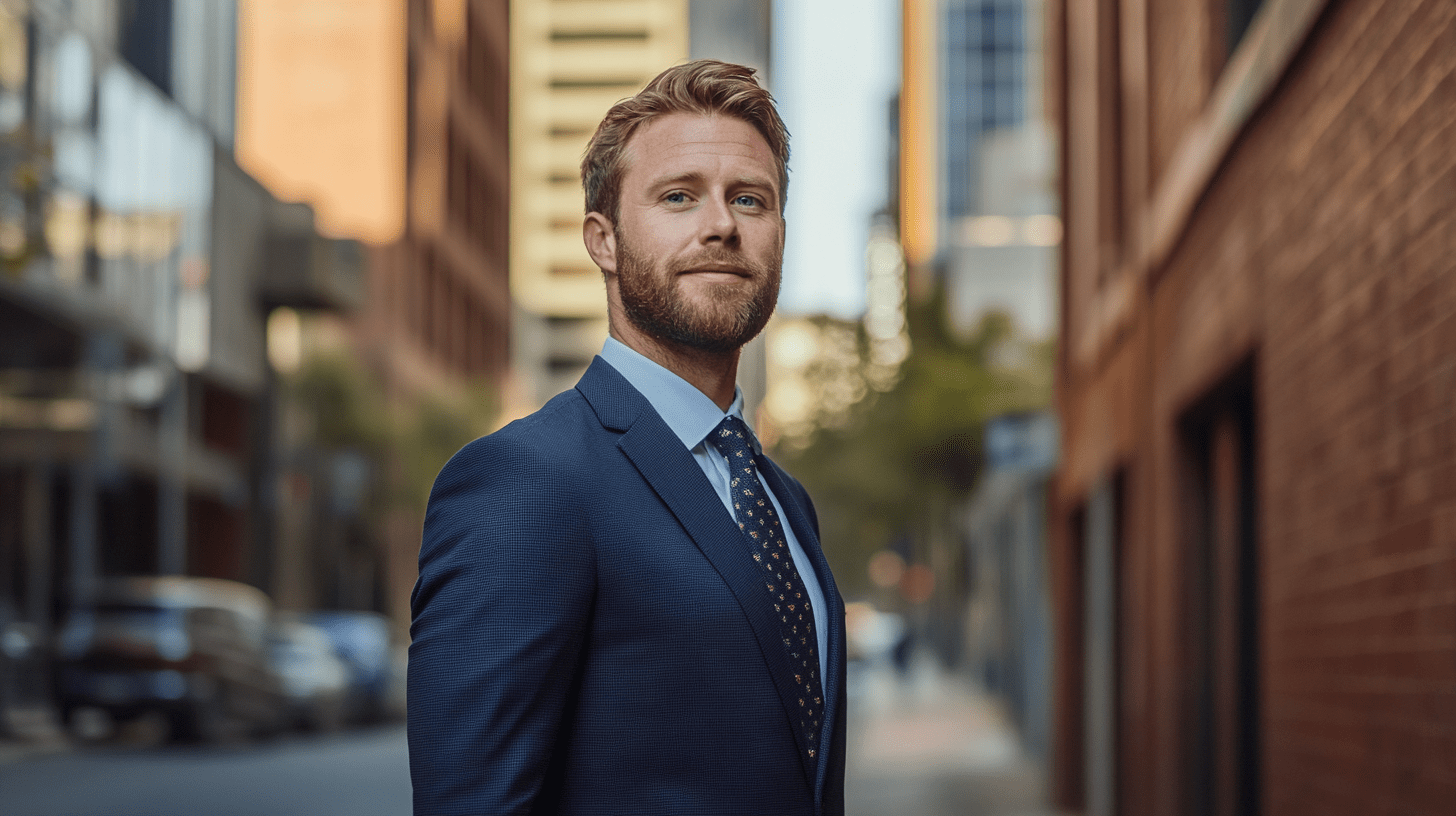 A male lawyer standing outside in Prospect, Adelaide.