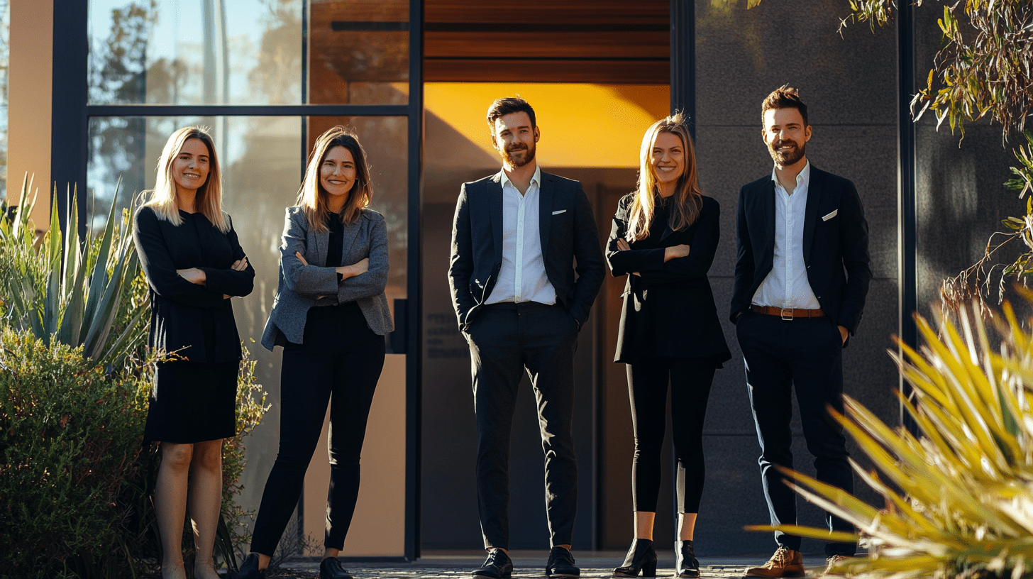 A team of lawyers standing outside their office in Rockingham, Perth.