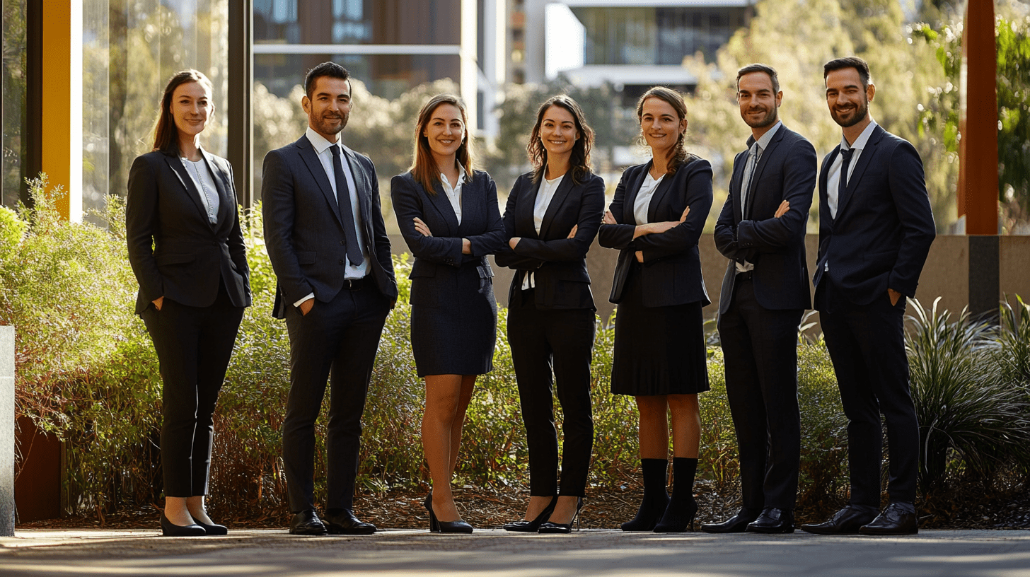 A team of lawyers standing outside in Subiaco, Perth.