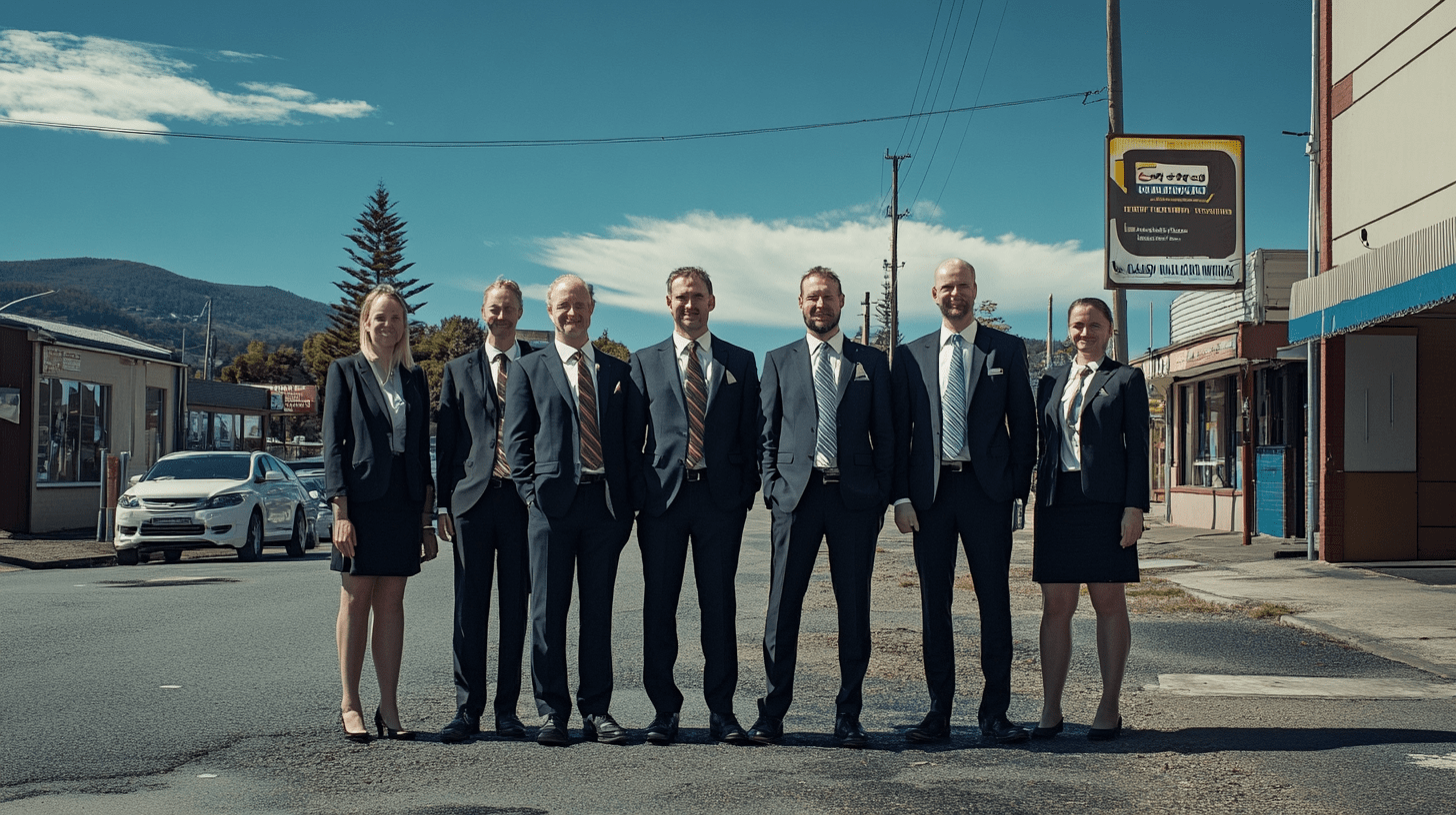 A team of lawyers posing for a photo outside in Ballarat.