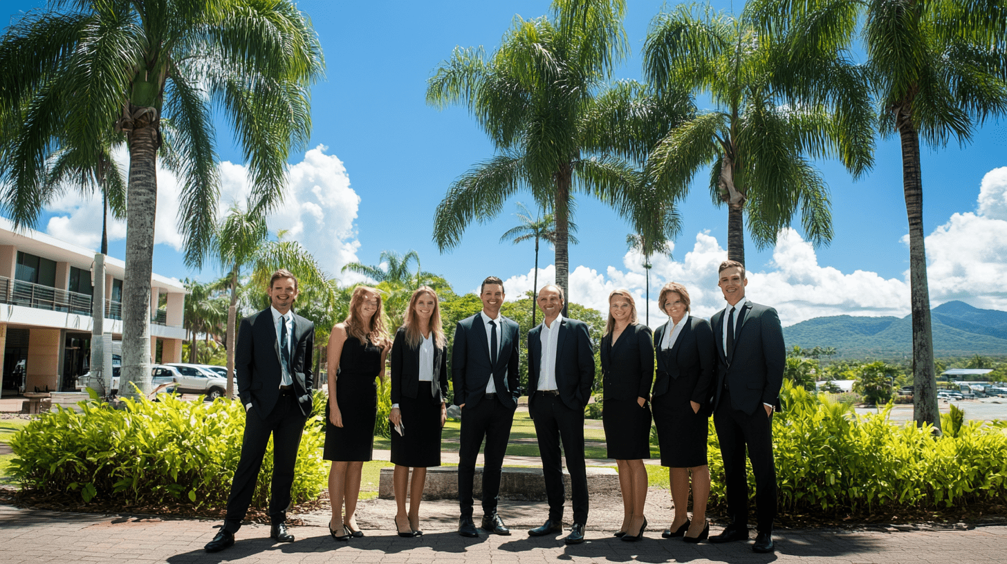 A team of lawyers standing outside their office in Cairns.