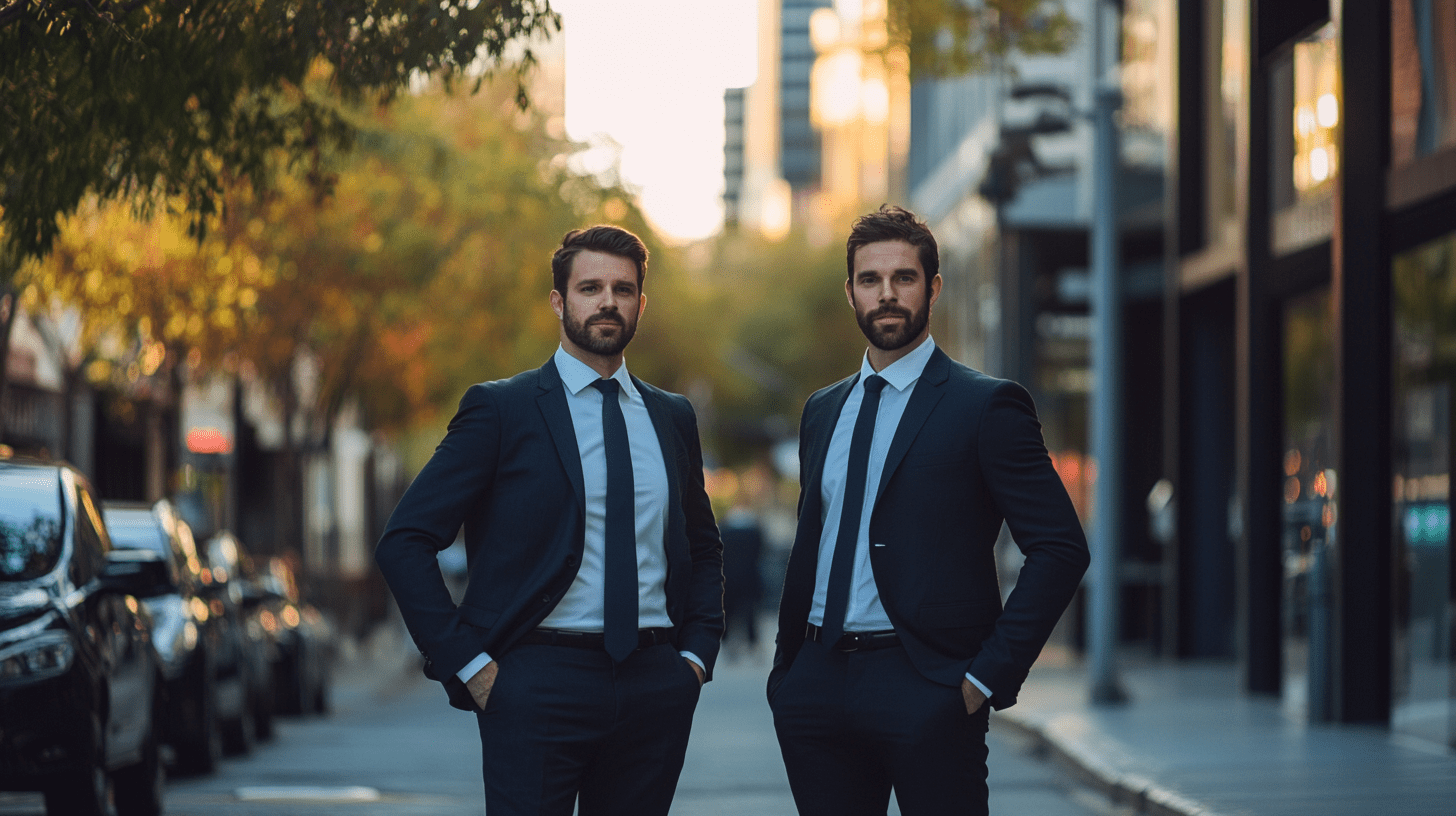 Two lawyers standing on the street in West Perth.