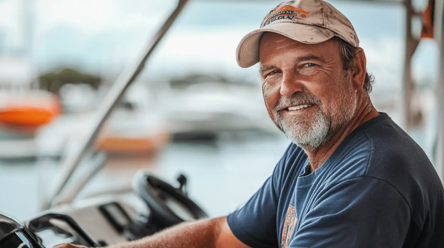 A Charter Boat Operator on his boat in Mackay, Queensland.