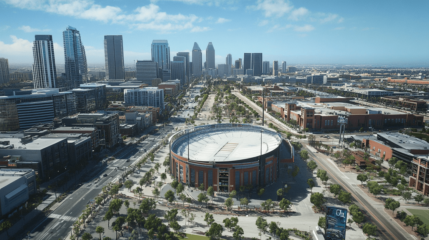 An arial photo of Midway District, San Diego.