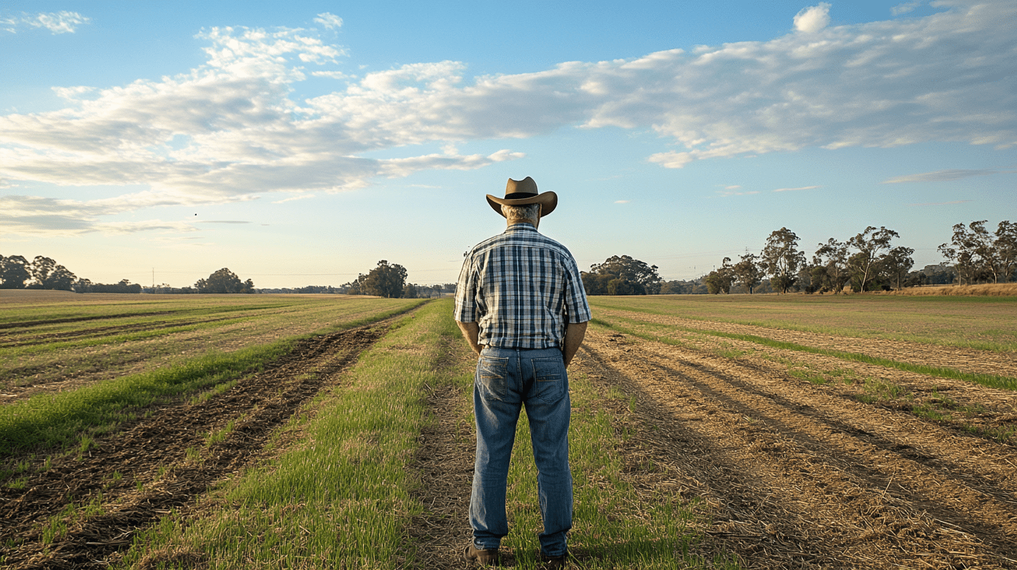 A farmer standing on his farm in Mooroopna.