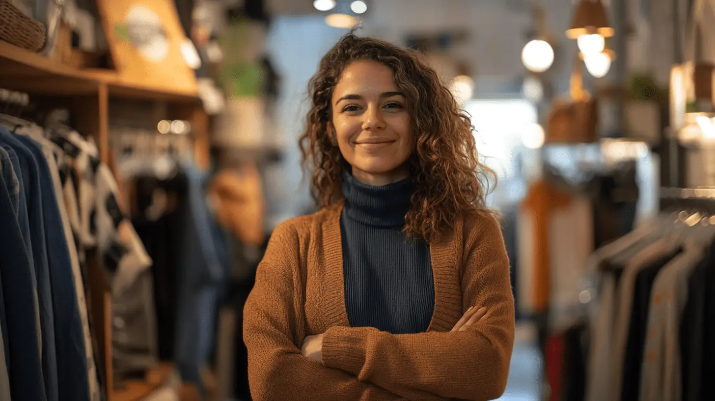 A retail store owner standing in her store in Newstead, Launceston.