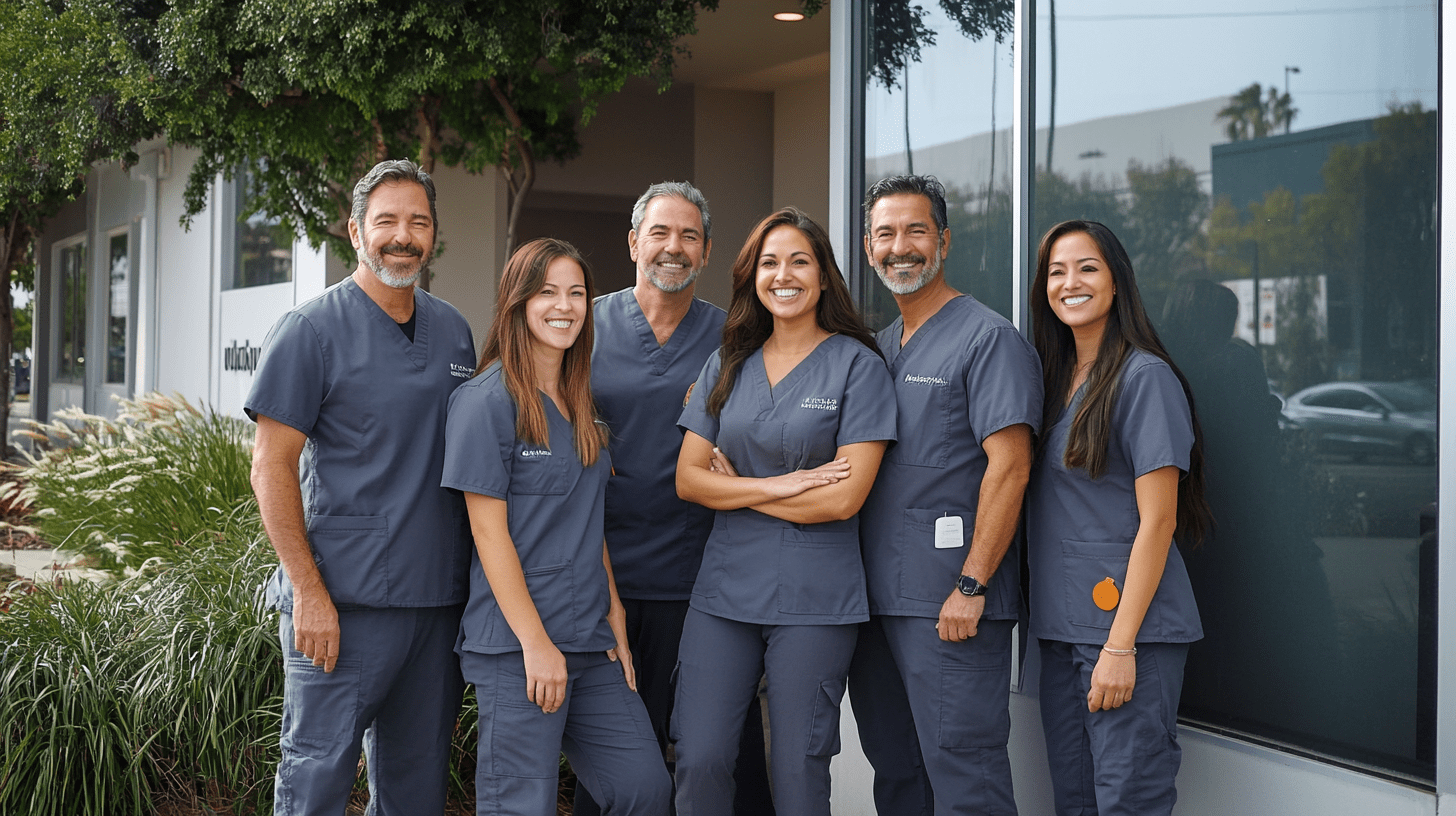 A team of dentists standing outside their clinic in North Park, San Diego.