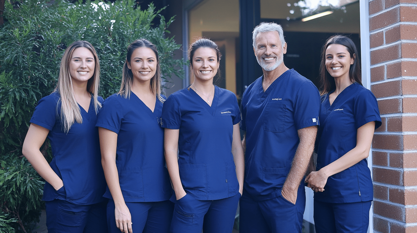 A team of dentists standing outside their clinic in North Sydney.
