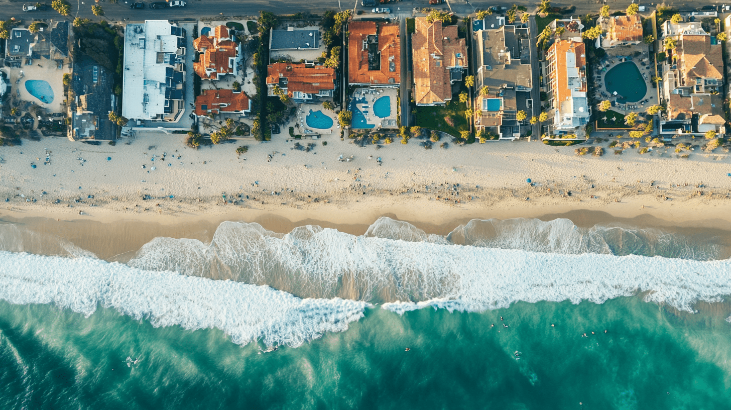 An arial photo of Pacific Beach, San Diego.