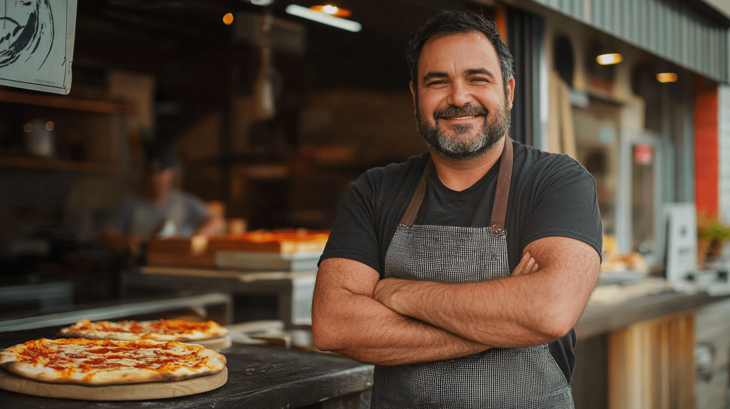 A pizza shop owner standing outside his store in Port Macquarie.