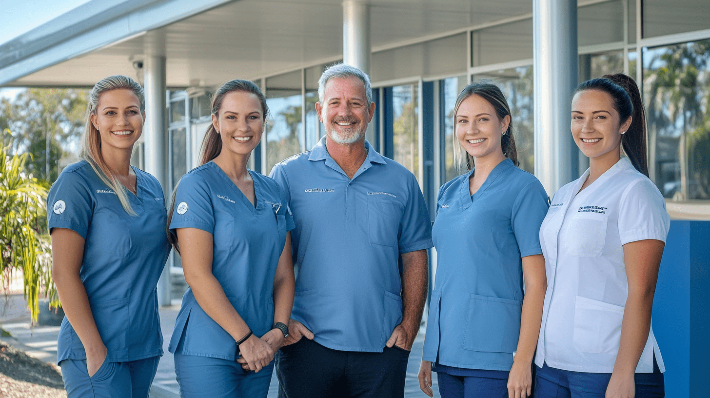 A team of dentists standing outside their clinic in Rockhampton.