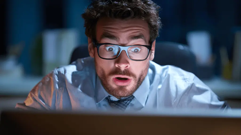 An accountant working in his office and surprised at the ROI on his SEO.