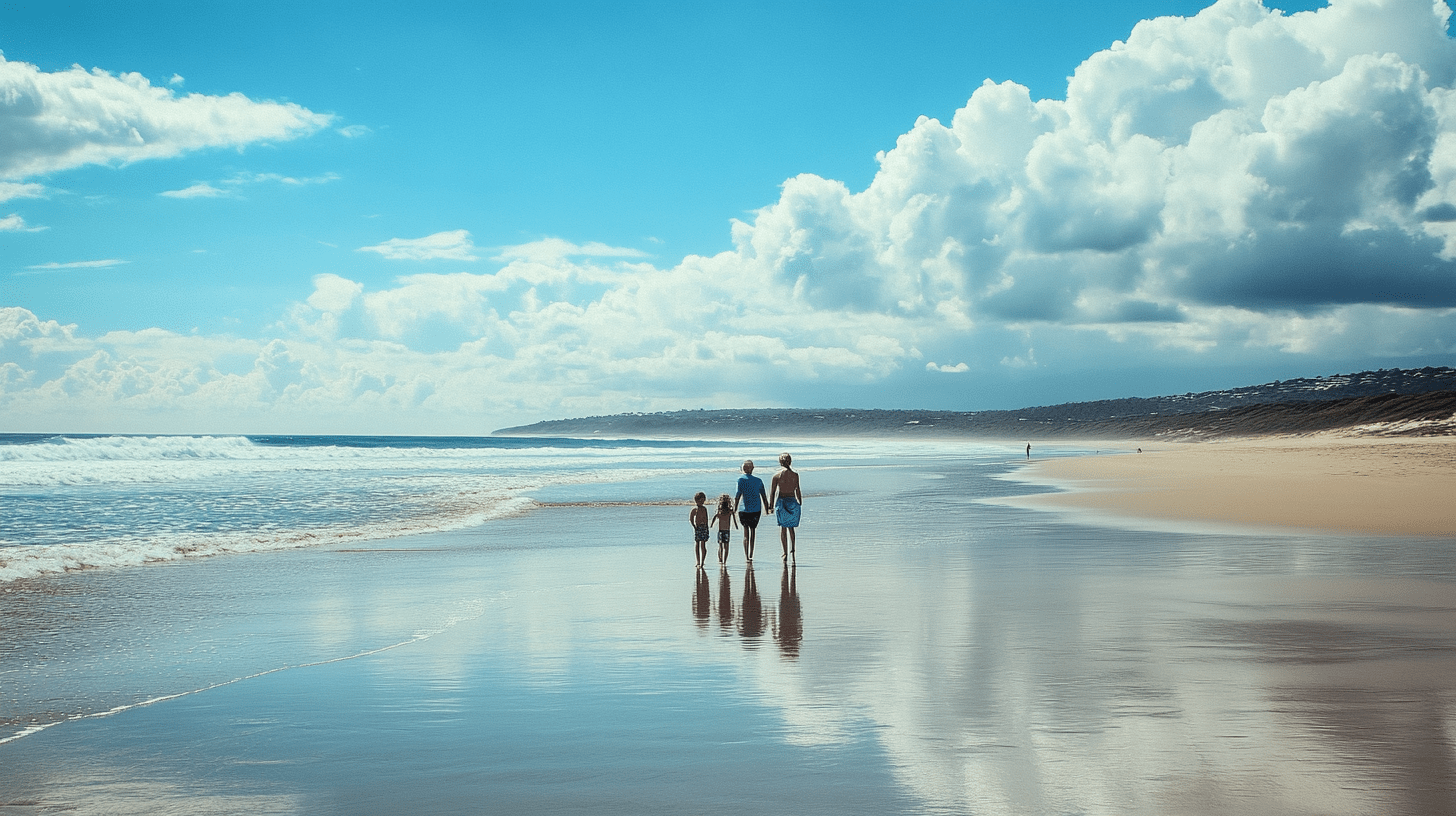 A family on the beach in Sawtell.