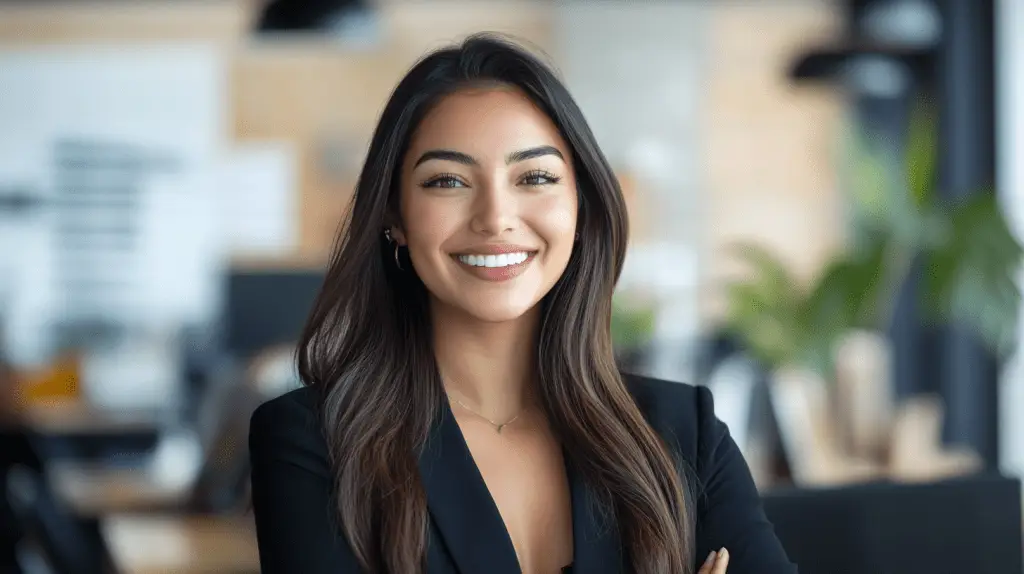 A female SEO specialist standing in her office.