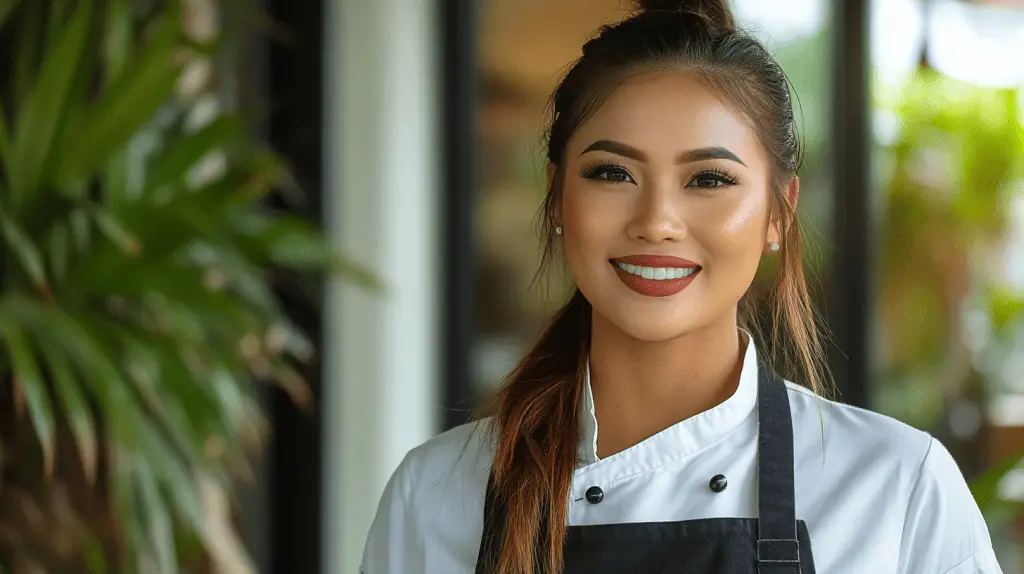 A chef standing outside her restaurant in Coffs Harbour.