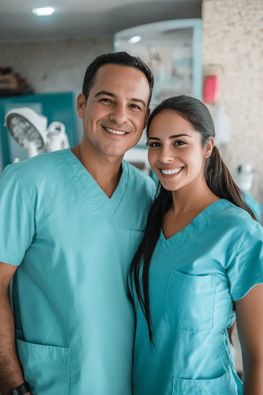 Two dentists in their clinic in the United States of America.