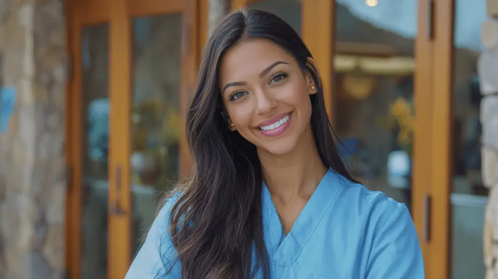 A female dentist standing outside in Vista, San Diego.