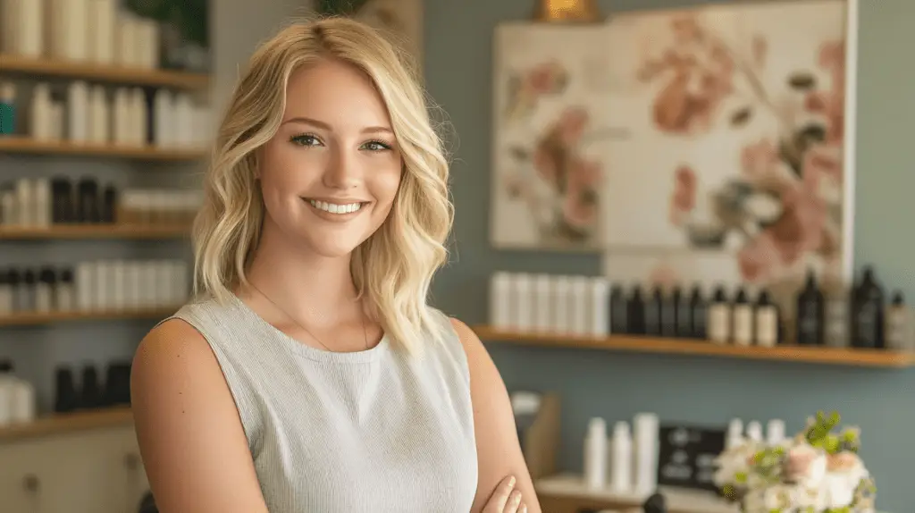 A hairdresser standing in her salon in Kooringal, Wagga Wagga.