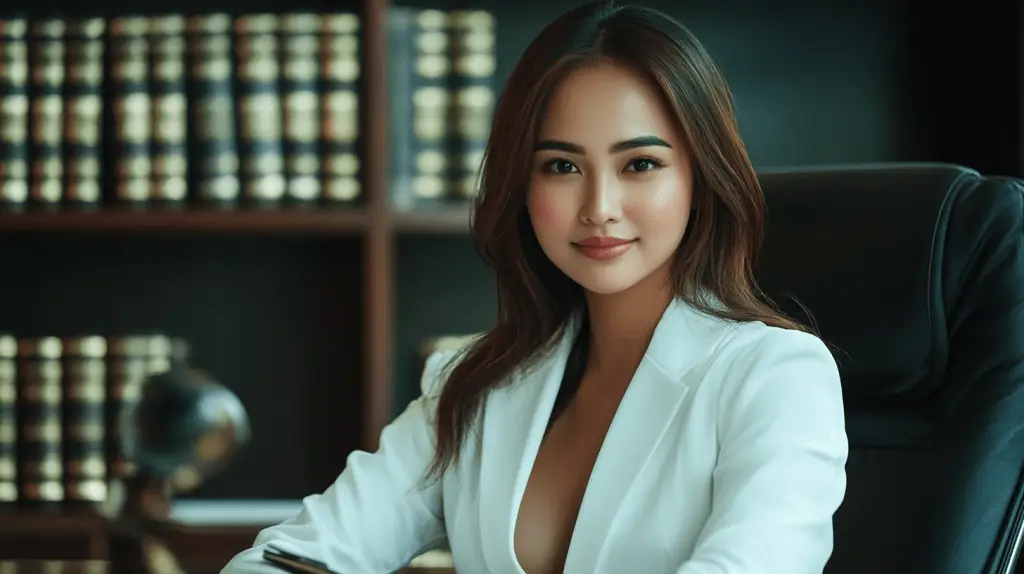 A lawyer sitting at her desk in her office in Mandurah, Perth.