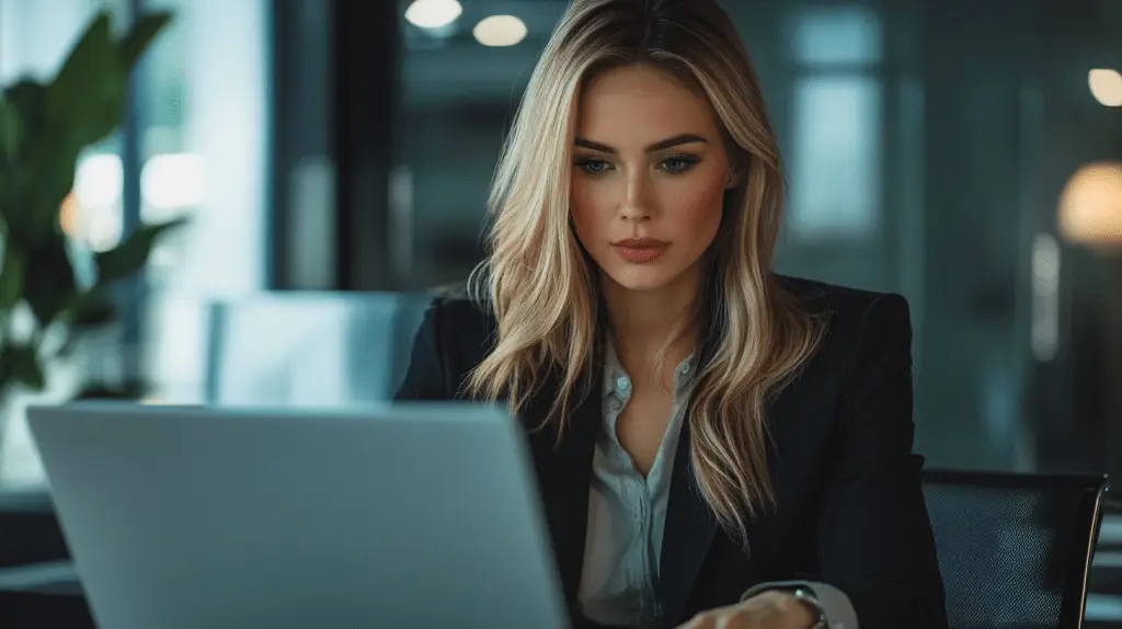 A lawyer sitting in her office and working on her SEO.