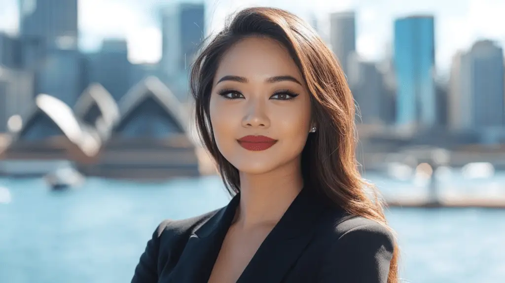 A female lawyer standing at Circular Quay in Sydney CBD.
